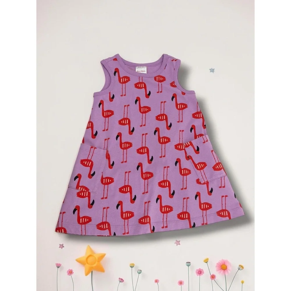 Hanna Andersson Flamingo Print Cotton Sleeveless Dress & Bloomer Set 2T